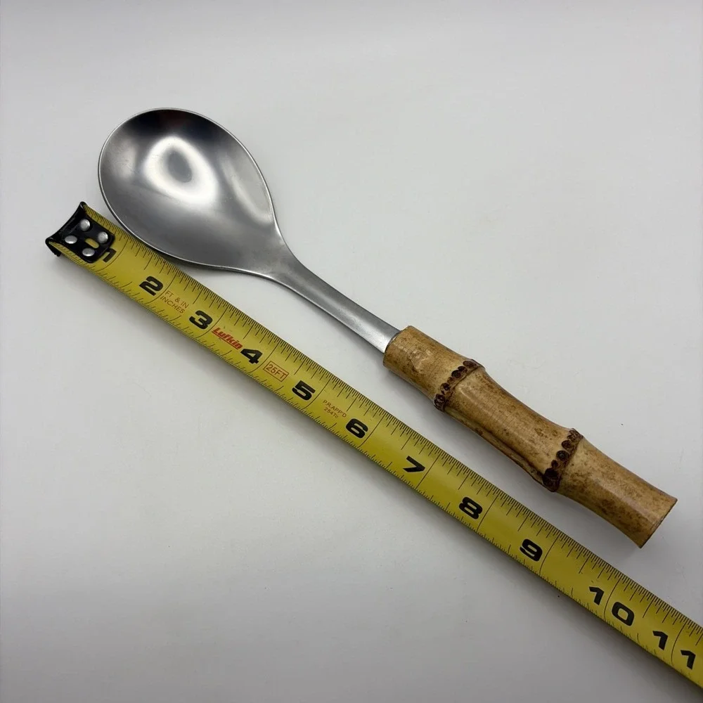 Vintage Seki Hamano KK Bamboo Handle 18-8 Stainless Salad Serving Spoon Japan